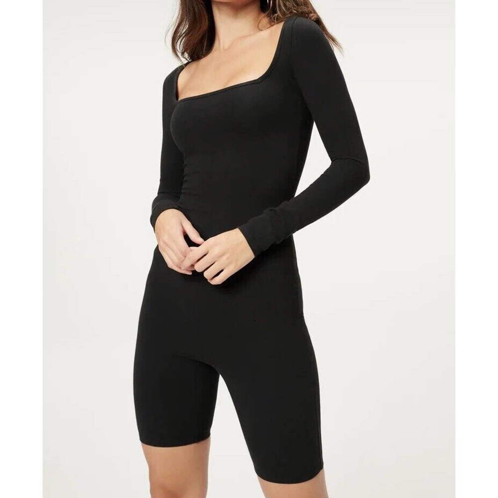 NWT Good American Womens Essential Biker Jumpsuit Size Medium Black Long Sleeve